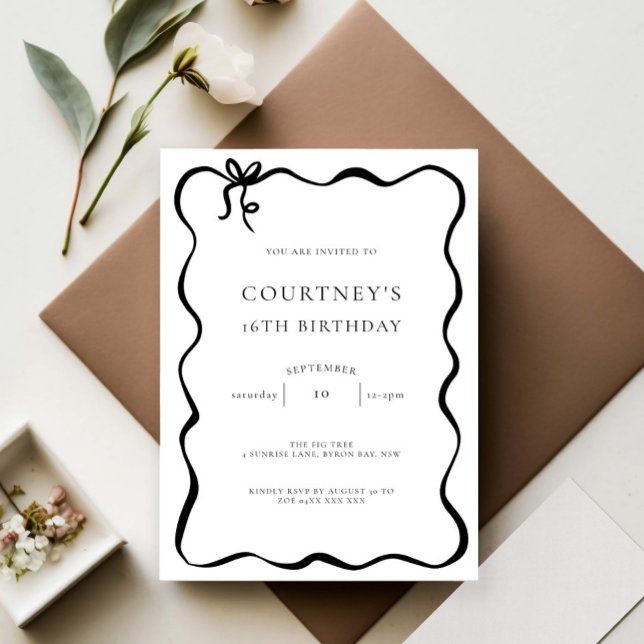 Convites Whimsical Ribbon Bow 16th Birthday Party (Criador carregado)