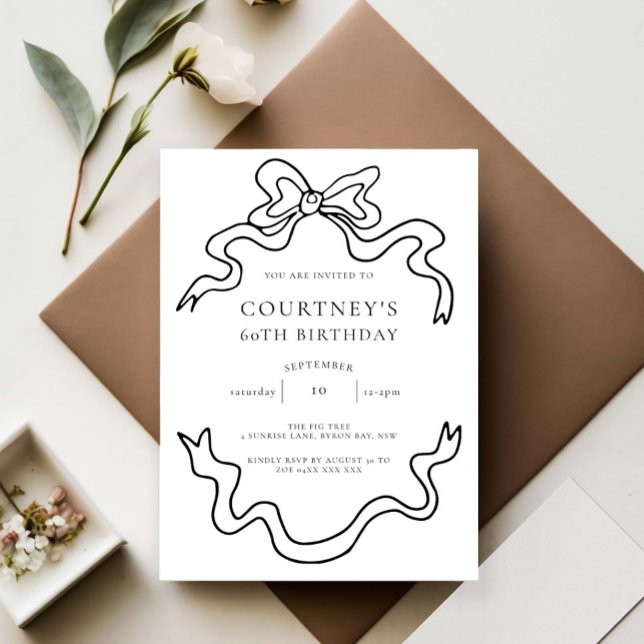 Convites Whimsical Ribbon Bow 60th Birthday Party (Criador carregado)