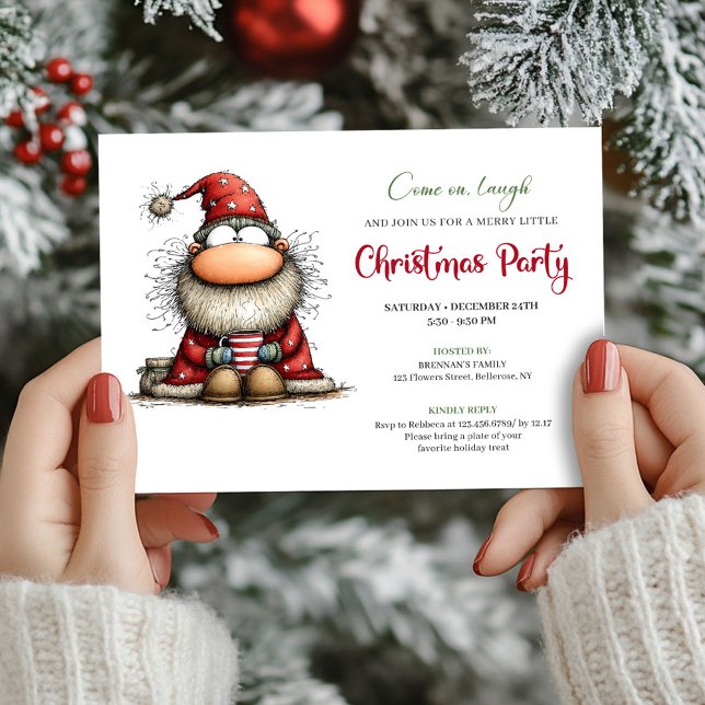Convites Whimsical Santa Hand Drawn Holiday Party Invite (Whimsical Santa Hand Drawn Holiday Party Invite)