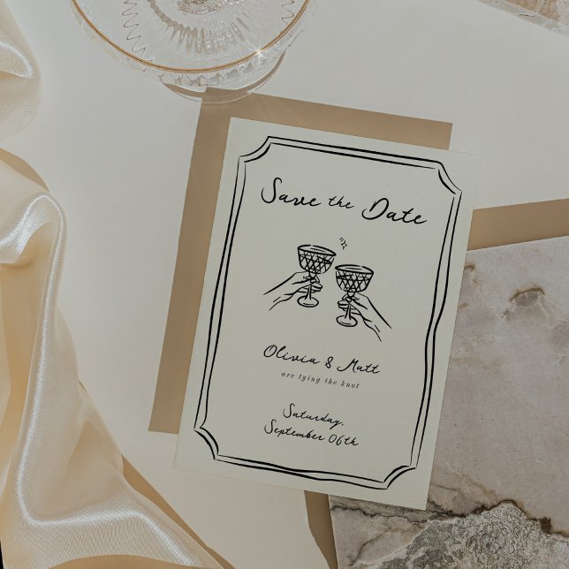 Convites Whimsical Save The Date Champagne Saúde ( Whimsical Save The Date Champagne Cheers Invitation)