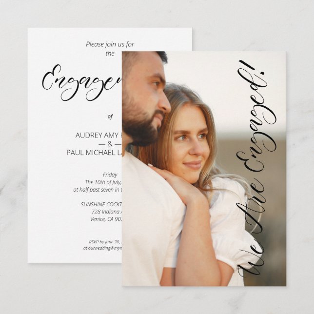 Convites Whimsical Script Custom Photo Couple Engagement (Frente/Verso)