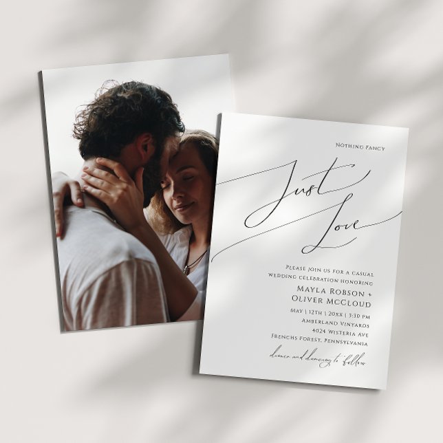 Convites Whimsical Script Just Love Photo Wedding (Criador carregado)