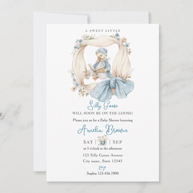 Convites Whimsical Silly Goose Baby Shower Invitation (Frente)