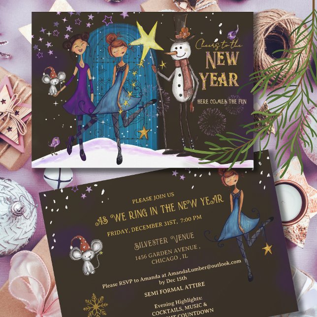 Convites Whimsical Silvester Party Girls Night Out New Year (Whimsical Silvester Party Girls Night Out New Year Invitation)