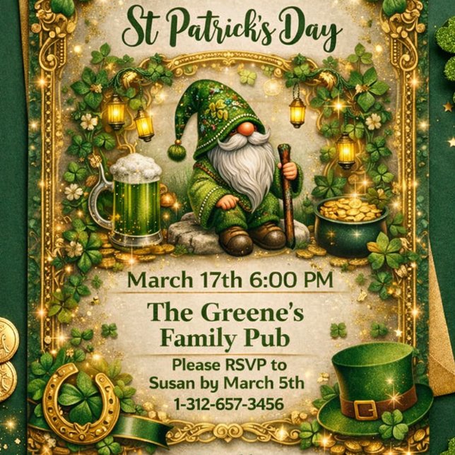 Convites Whimsical St. Patrick’s Day Gnome  (Criador carregado)
