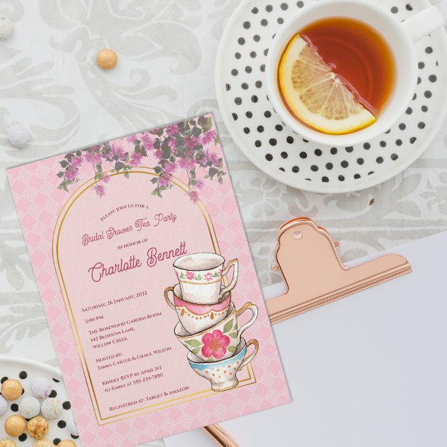 Convites Whimsical Stacked Teacups Bridal Shower Tea Party (Whimsical Stacked Teacups Bridal Shower Tea Party Invitation)
