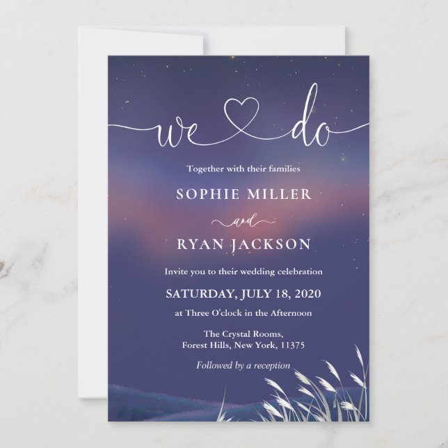 Convites Whimsical Starry Night Script Modern Wedding  (Frente)