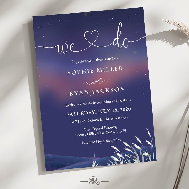 Convites Whimsical Starry Night Script Modern Wedding  (Criador carregado)