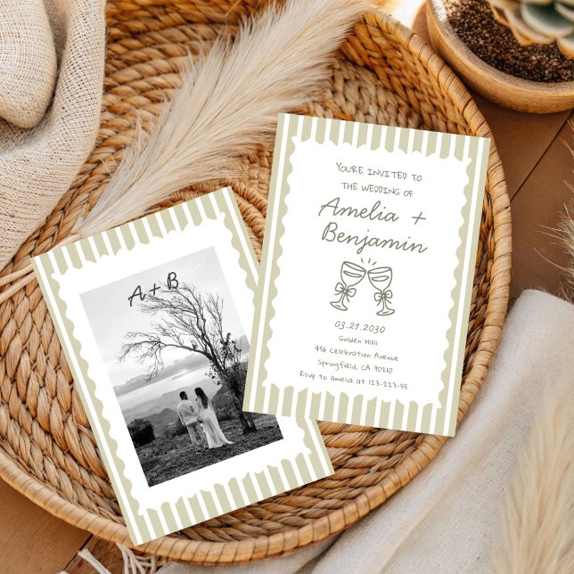 Convites Whimsical Stripe Green champagne Whimsical  (Criador carregado)