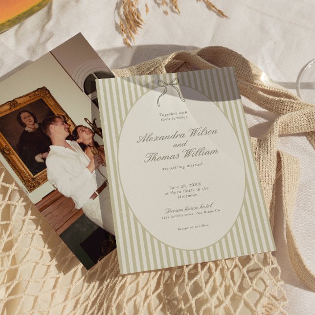 Convites Whimsical Stripe Green Wedding Invitation (Criador carregado)