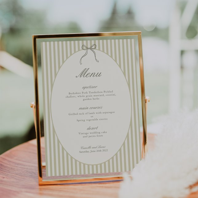 Convites Whimsical Stripe Green Wedding Menu (Criador carregado)