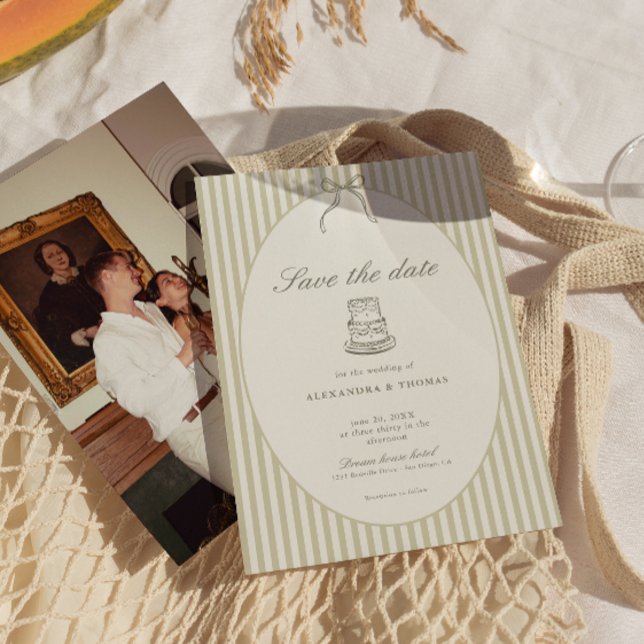 Convites Whimsical Stripe Green Wedding Save the Date (Criador carregado)