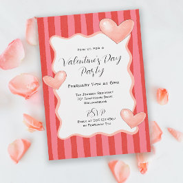 Convites Whimsical Stripes and Hearts Valentines Day Party