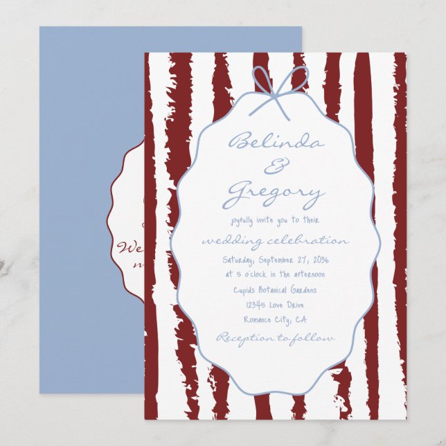Convites Whimsical Stripes Handwritten Painted Wedding  (Frente/Verso)