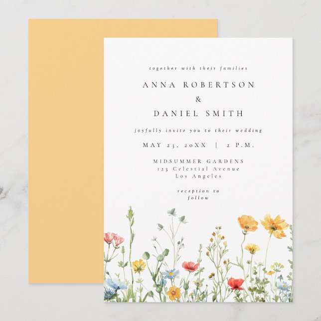 Convites Whimsical Summer Floral Wedding Invitation (Frente/Verso)