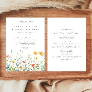 Convites Whimsical Summer Wildflower All in One Weding