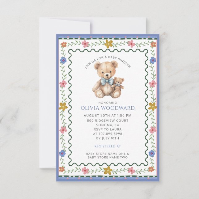 Convites Whimsical Teddy Bear Baby Shower (Frente)