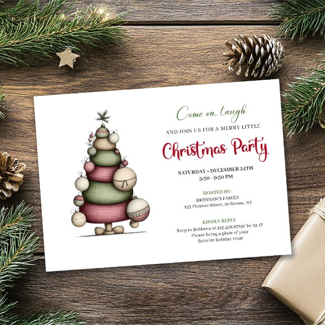 Convites Whimsical tree red green minimalist holiday invite (Whimsical tree red green minimalist holiday invite)