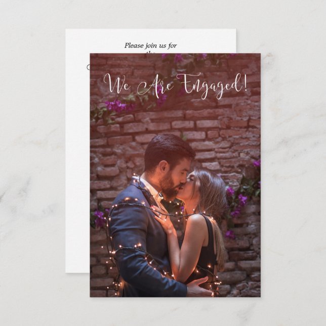 Convites Whimsical Typography Custom Photo Engagement Party (Frente/Verso)