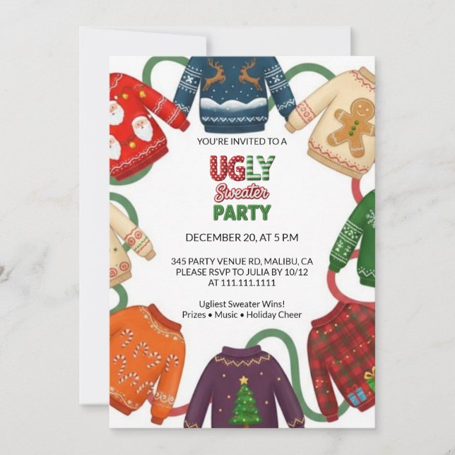 Convites Whimsical Ugly Sweater Holiday Christmas Party  (Frente)