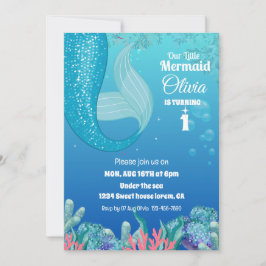 Convites Whimsical under Sea Mermaid Girl primeiro aniversa