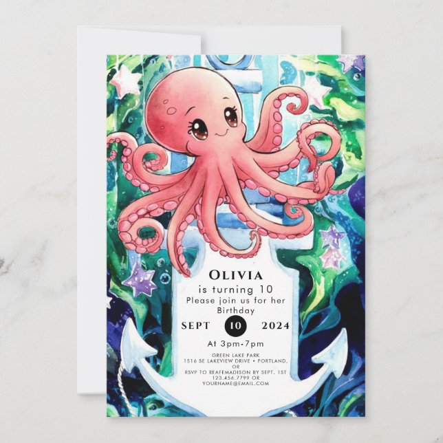Convites Whimsical under Sea Octopus Birthday (Frente)