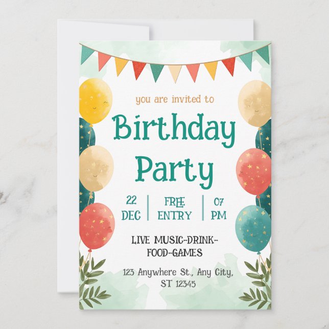 Convites Whimsical Watercolor Birthday Celebration Invitati (Frente)