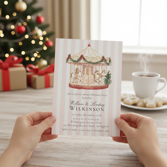 Convites Whimsical Watercolor Carousel Holiday Gathering  (Criador carregado)