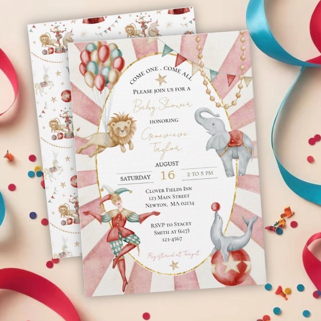 Convites Whimsical Watercolor Circus Carnival Baby Shower (Criador carregado)