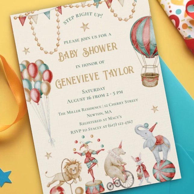 Convites Whimsical Watercolor Circus Carnival Baby Shower (Criador carregado)