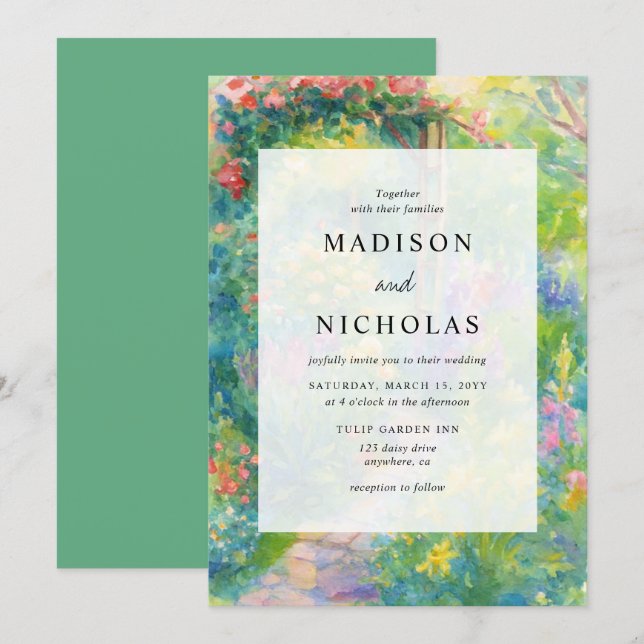 Convites Whimsical Watercolor Floral Spring Wedding (Frente/Verso)