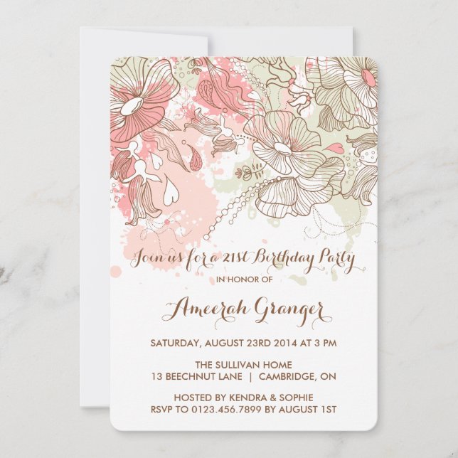 Convites Whimsical Watercolor Flores Aniversário (Frente)