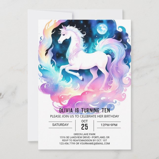 Convites Whimsical Watercolor Horse Birthday (Frente)