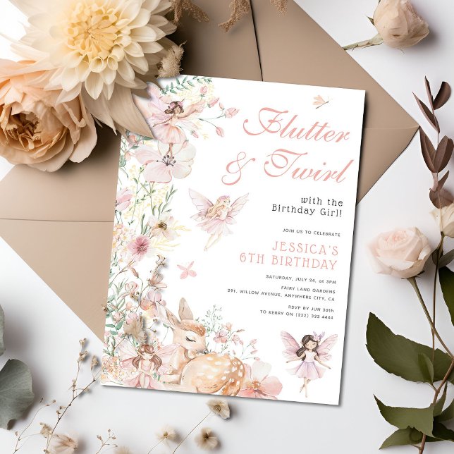 Convites Whimsical Watercolor Magical Fairy Girls Aniversár (Criador carregado)