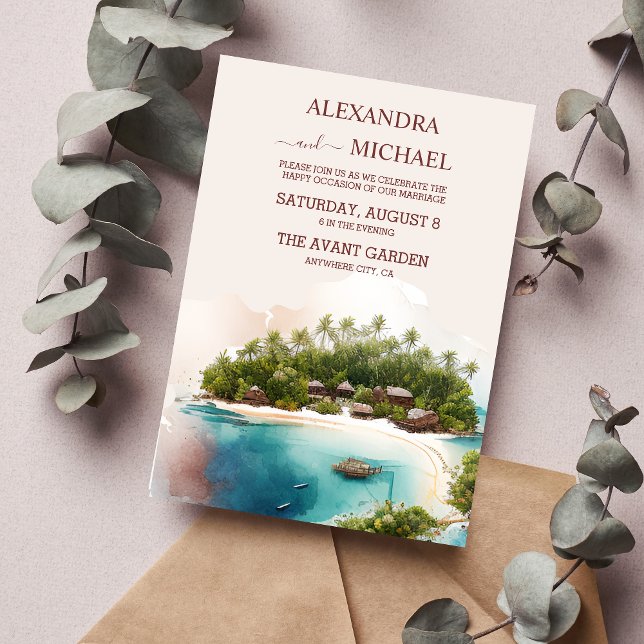 Convites Whimsical Watercolor Maldives Casamento de Destino (Criador carregado)