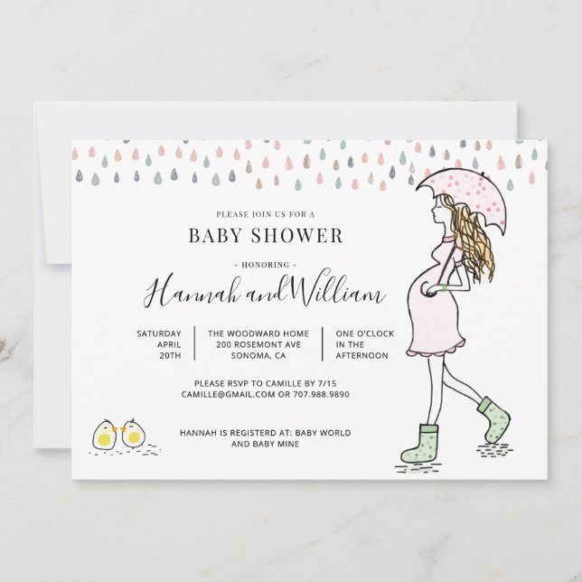 Convites Whimsical Watercolor Rainy Day Baby Shower (Frente)