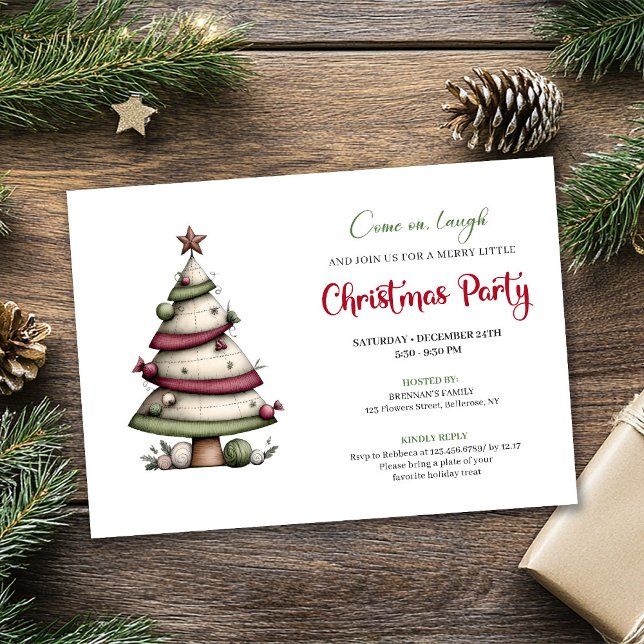 Convites Whimsical watercolor tree funny Christmas invite (Whimsical watercolor tree funny Christmas invite)