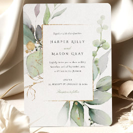 Convites Whimsical Watercolor Verde e Casamento Dourado