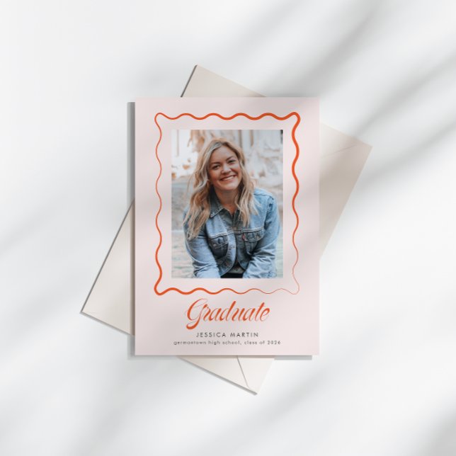 Convites Whimsical Wavy Border Graduation Announcement (Criador carregado)