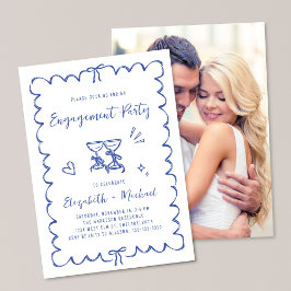 Convites Whimsical Wavy Frame Blue Photo Engagement Party
