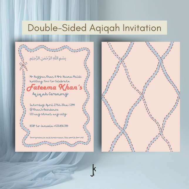 Convites Whimsical wavy of Blush Pink and Soft Blue Aqiqah (Criador carregado)