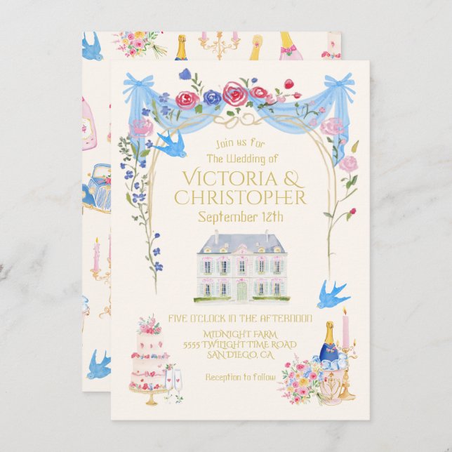 Convites Whimsical Wedding Chateau Mansion (Frente/Verso)