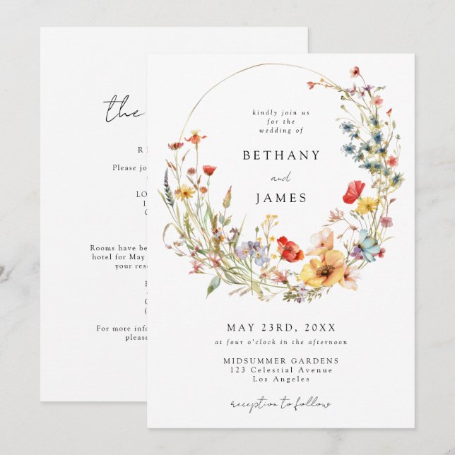 Convites Whimsical Wild Flower All In One Wedding (Frente/Verso)