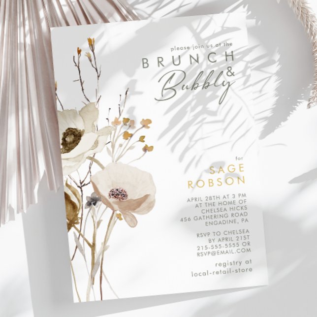 Convites Whimsical Wildflower Brunch e Bubbles Invation (Criador carregado)
