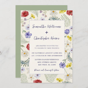 Convites Whimsical Wildflower Ecru & Sage Wedes