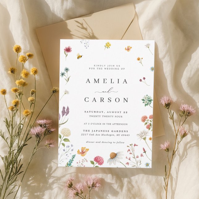 Convites Whimsical Wildflower Meadow Wedding Invitation (Criador carregado)