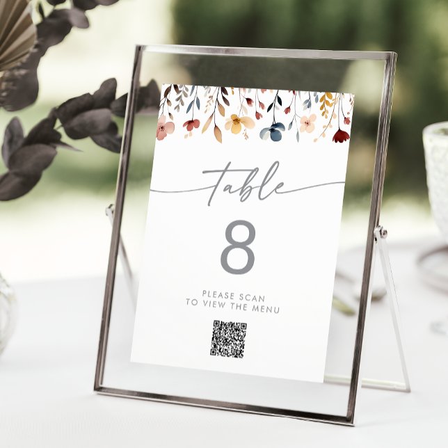 Convites Whimsical Wildflower QR Code Table Numbers (Criador carregado)