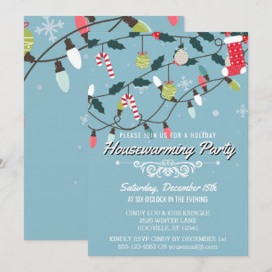 Convites Whimsical Winter Holiday Blue Housearming Party
