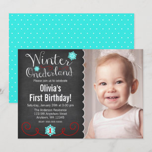 Convites Whimsical Winter Onederland Foto Red Birthday