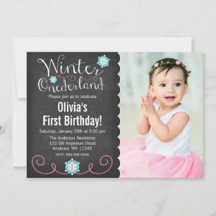 Convites Whimsical Winter Onederland Photo Teal Birthday